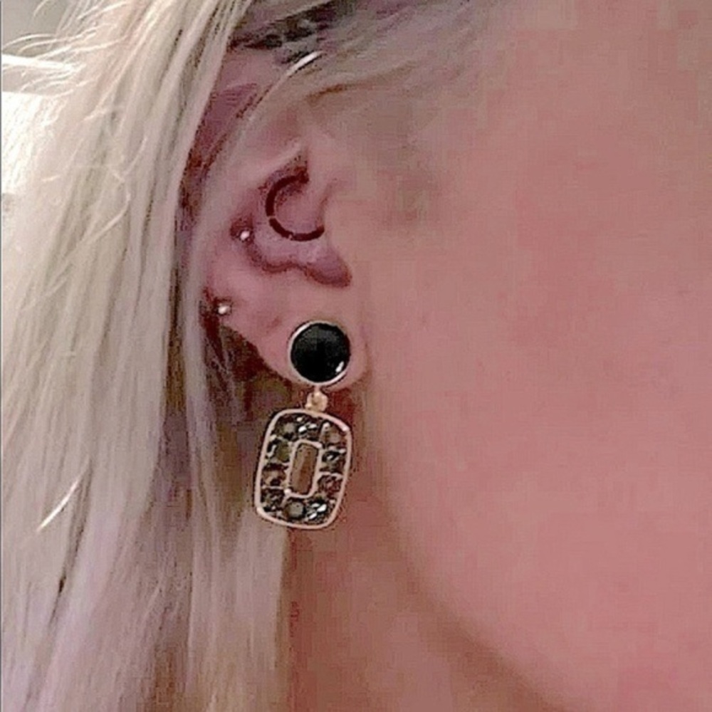 Luxe Oval Gold Black Dainty Drop Earrings - Womens Jewelry Earrings